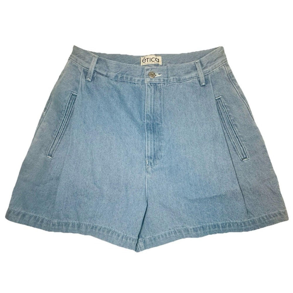 ETICA Max Pleated Jean Shorts Ethereal Blue Light Wash Super High Rise 31 NWT